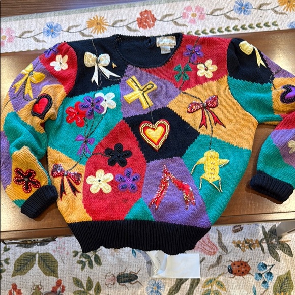 80’s beaded sweater with shoulder pads - Picture 1 of 7